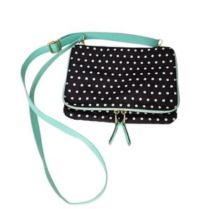 Fossil Keyper Mini Flap Crossbody Organizer Purse Polka Dot Bag - Black and Mint